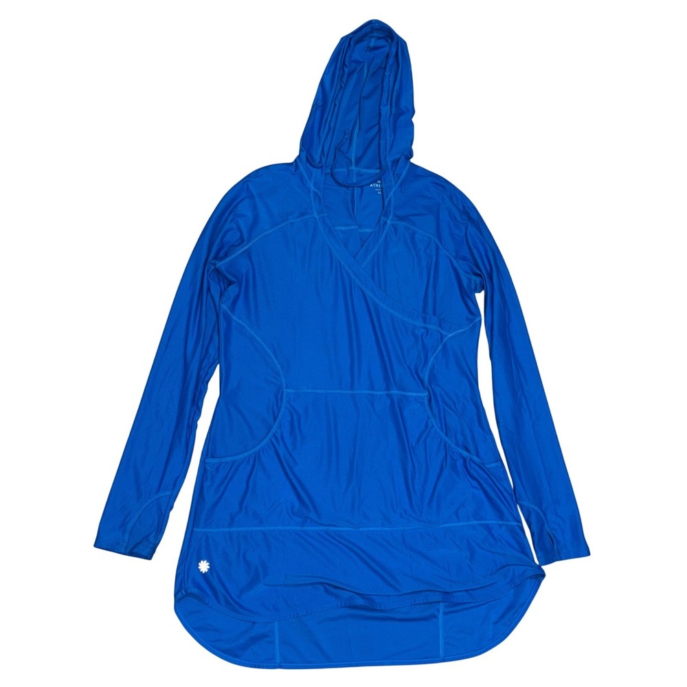 Athleta Wick-It Wader Pullover Coverup Womens XL Blue EUC Hooded Tunic Beach